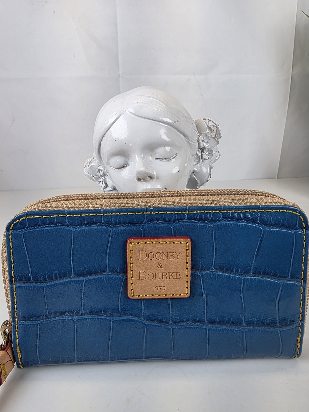 Dooney & Bourke Aqua Blue Croc-Embossed Zip Wallet